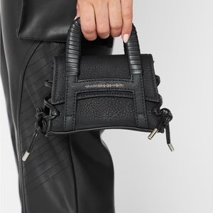 MINIATURE CAGED VEGAN LEATHER LACE UP BAG - BLACK